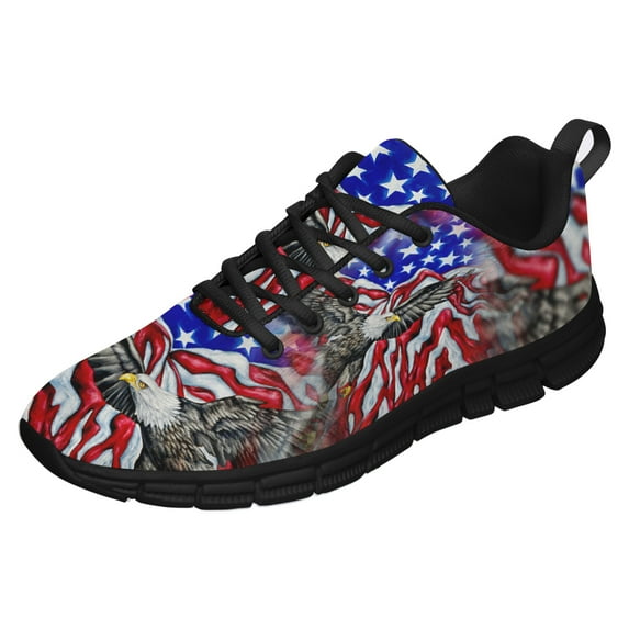 Patriotic American Eagle Shoes for Men Women Running Sneakers Breathable Casual Sport Tennis Shoes Black Size 8.5