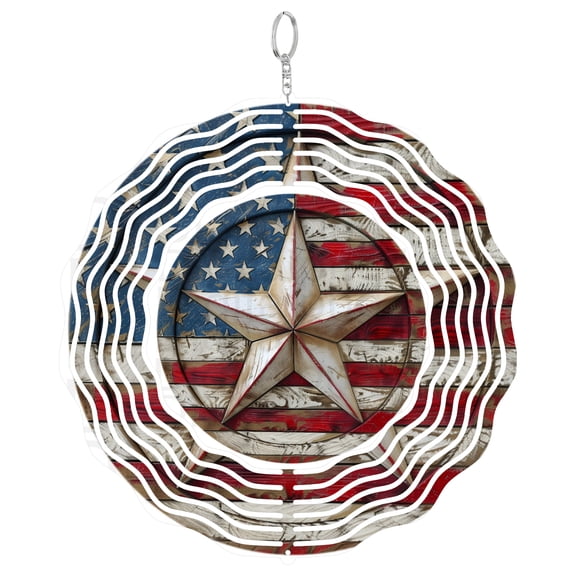 Patriotic American Flag 3D Wind Spinner Kinetic Hanging Garden Decor Stainless Steel Yard