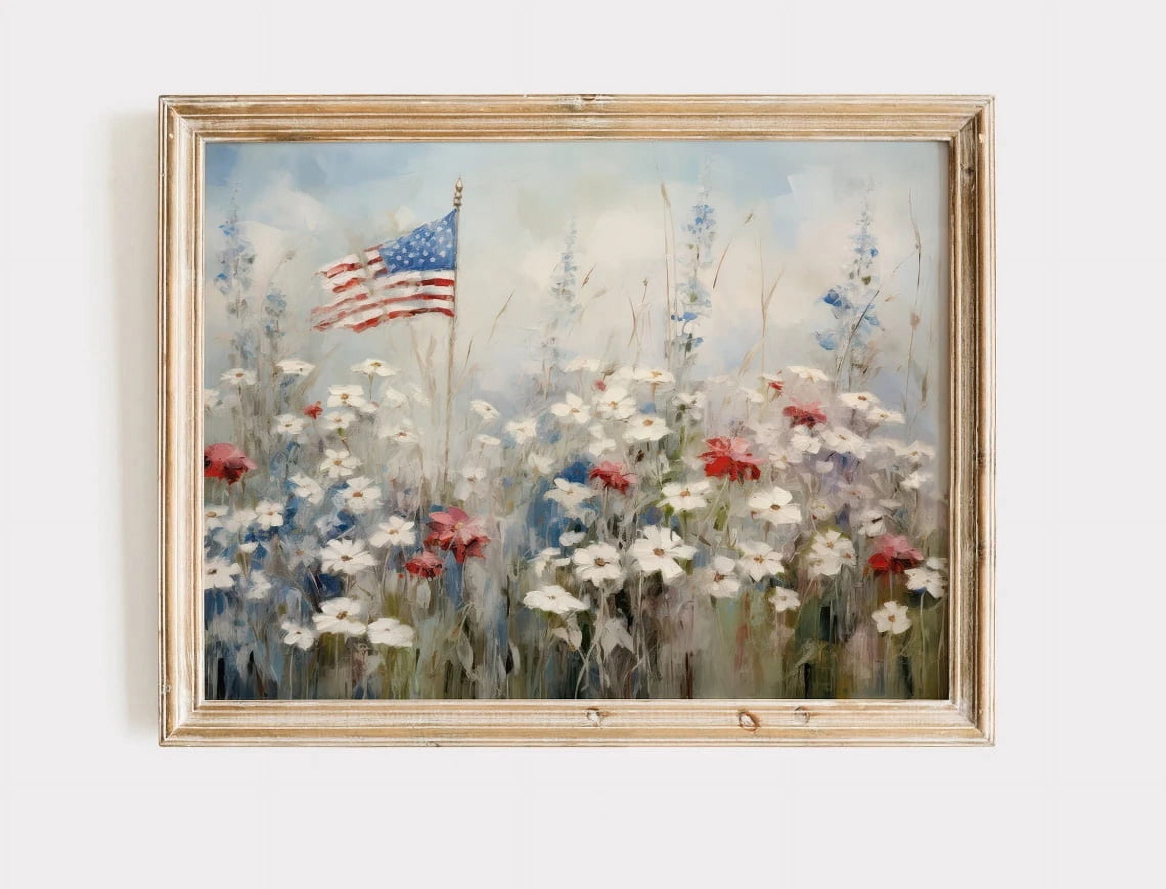Patriotic American Flag 4th of July Flower Poster Print Garden Scene ...