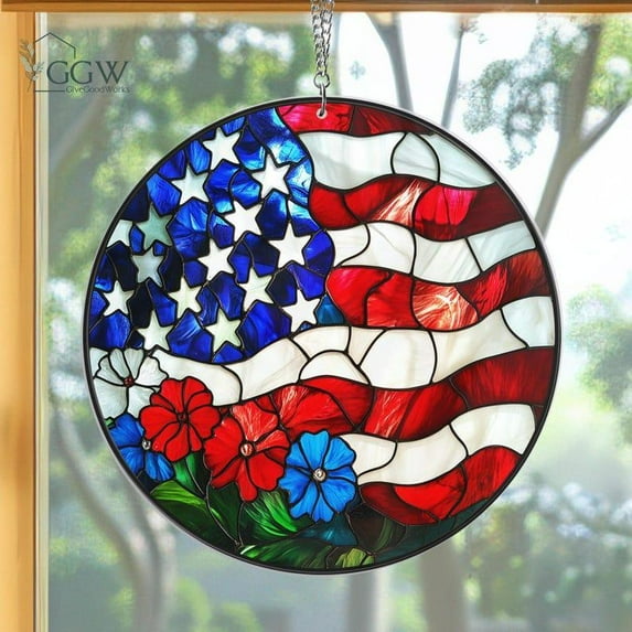 Patriotic American Flag ACRYLIC Suncatcher, Stars and Stripes Suncatcher, Red, White and Blue Suncatcher, Patriotic Decor, USA Suncatcher