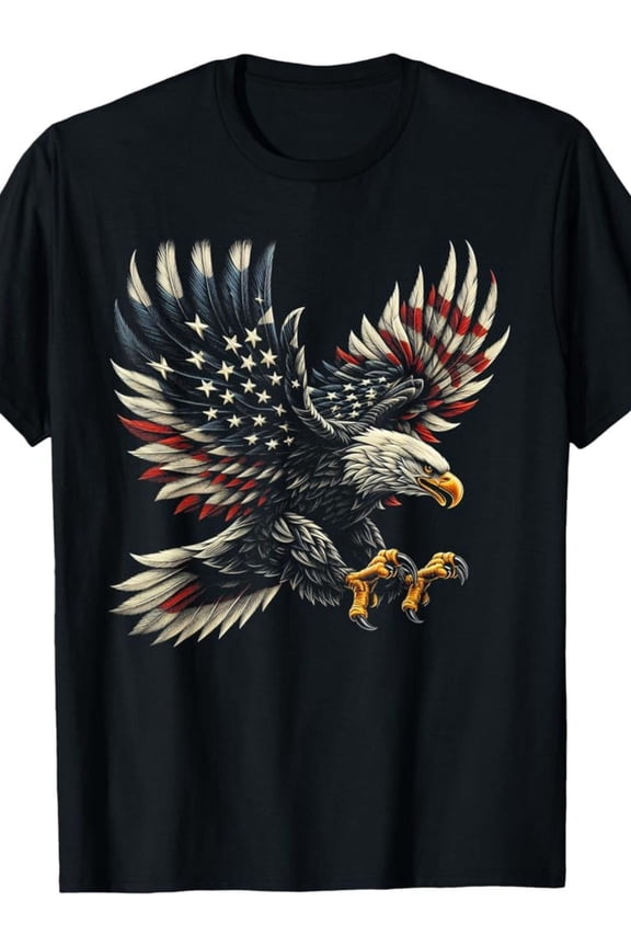 Patriotic American Flag Bald Eagle Graphic T-Shirt Retro USA Pride Vintage Style Men's Women's Short Sleeve Tee