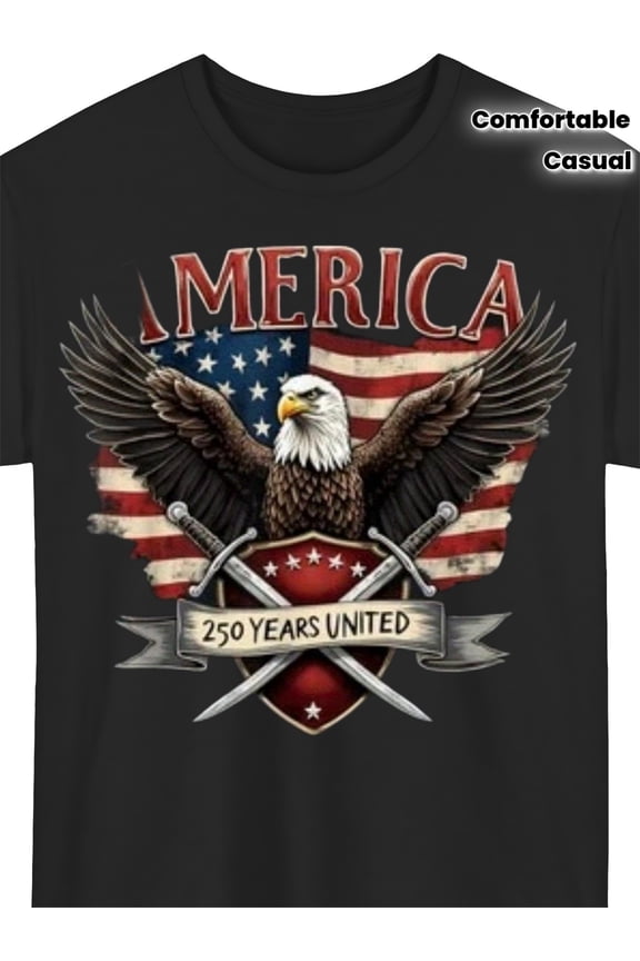 Patriotic American Flag Bald Eagle T-Shirt 250 Years United Graphic Tee Retro USA Pride Men's Short Sleeve Cotton Top