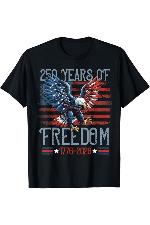Patriotic American Flag Bald Eagle T-Shirt 250 Years of Freedom 1776-2026 USA Pride Vintage Graphic Tee Retro Independence Day Apparel