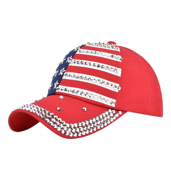 Patriotic American Flag Baseball Cap Rhinestone Decor Adjustable Fashion Hat
