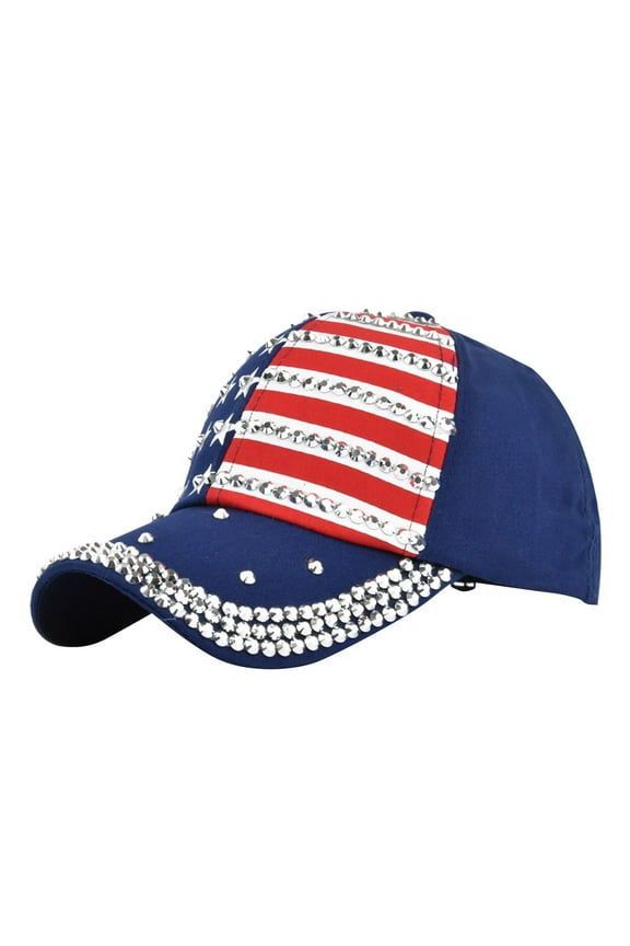 Patriotic American Flag Baseball Cap Rhinestone Decor Adjustable Fashion Hat