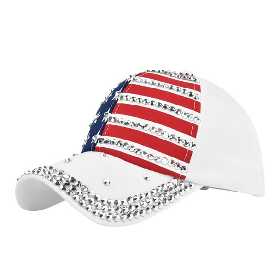 Patriotic American Flag Baseball Cap with Rhinestone Embellishments Stylish Adjustable Red Hat for All Seasons