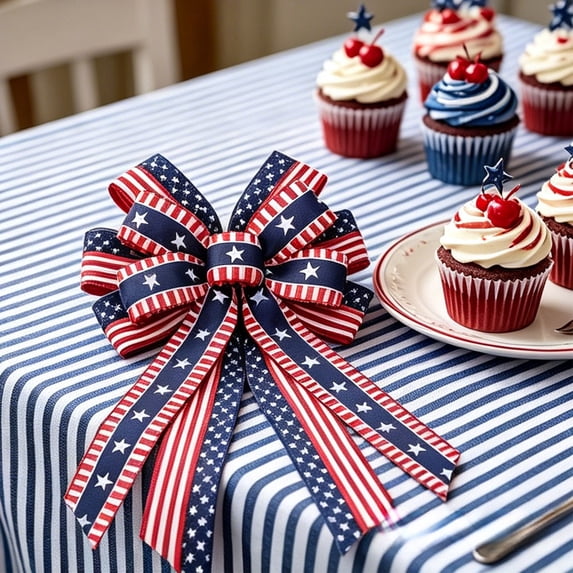 Patriotic American Flag Bow,4th of July Large Multi-Layer Star,Stripe Bow for Independence Day,Memorial Day Front Door,Wreaths,Holiday Party Decor