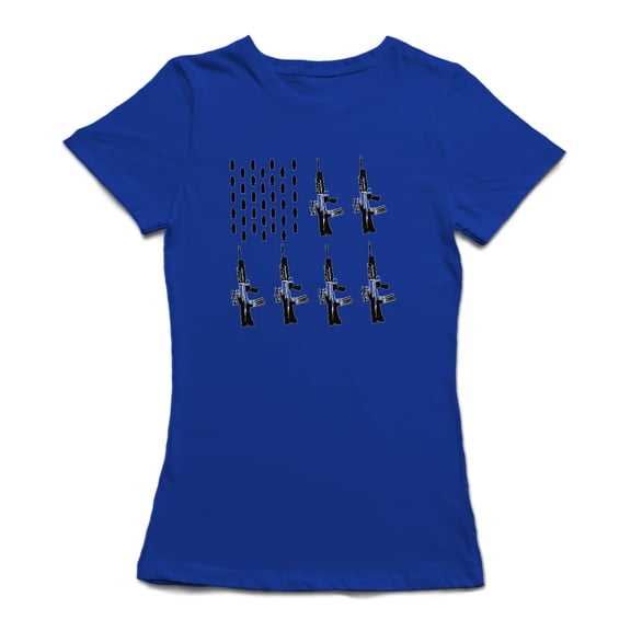 Patriotic American Flag Bullets Women Royal Blue T-Shirt, Female XX-Large