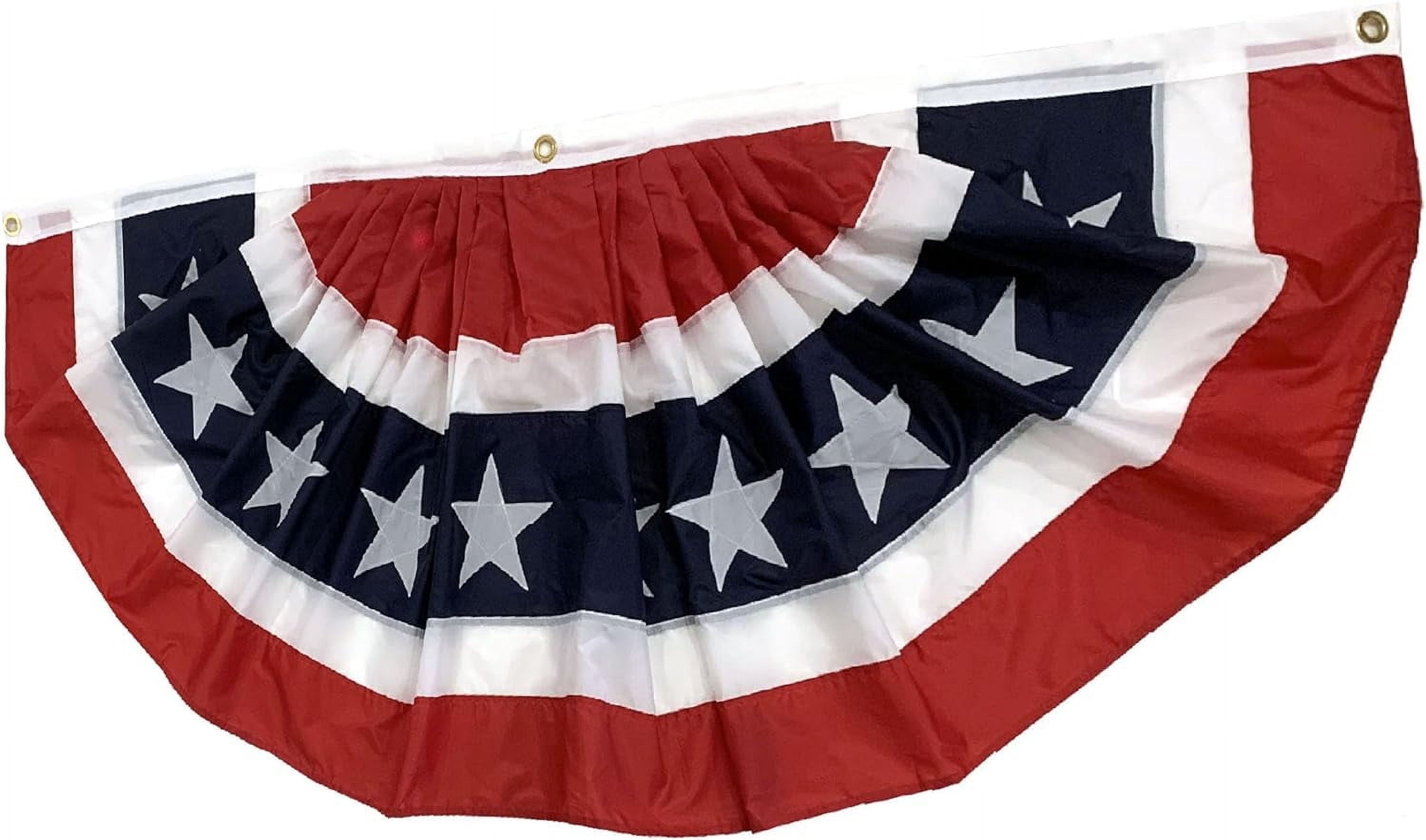 Patriotic American Flag Bunting Banner - 30" x 72" Pleated Fan Flag, 4th of July, USA, Red White & Blue Outdoor Décor, Christmas, President's Day, Memorial Day