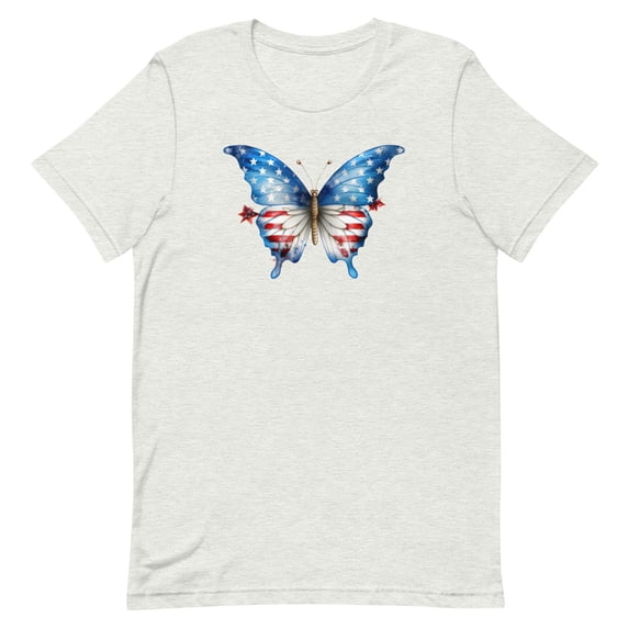 Patriotic American Flag Butterfly Design Shirt (Ash, S)