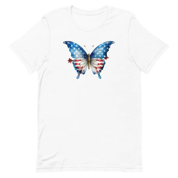 Patriotic American Flag Butterfly Design Shirt (White, 4XL)