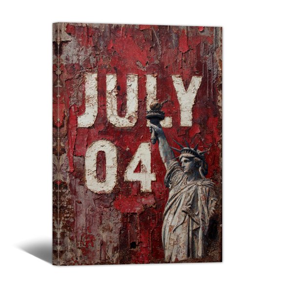 Patriotic American Flag Canvas Wall Art - 4th of July Canvas Prints, Americana Picture Retro Artwork Painting for Living Room Bedroom Home Office Decor