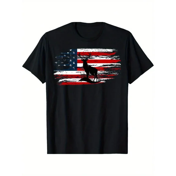 Patriotic American Flag Deer Buck Hunting Graphic T-Shirt for Men