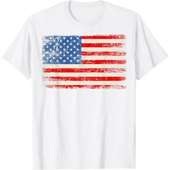 Patriotic American Flag Design for USA Lovers and Veterans T-Shirt100% pure cotton white short-sleeved T-shirts for men and women
