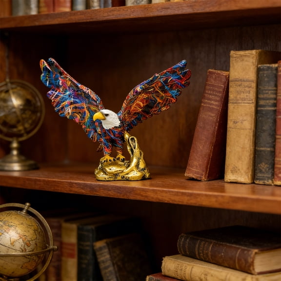 Patriotic American Flag Eagle Statue, Resin Decorative Figurine with Gold Base, Red White and Blue, 13.4x7.3x10 Inches