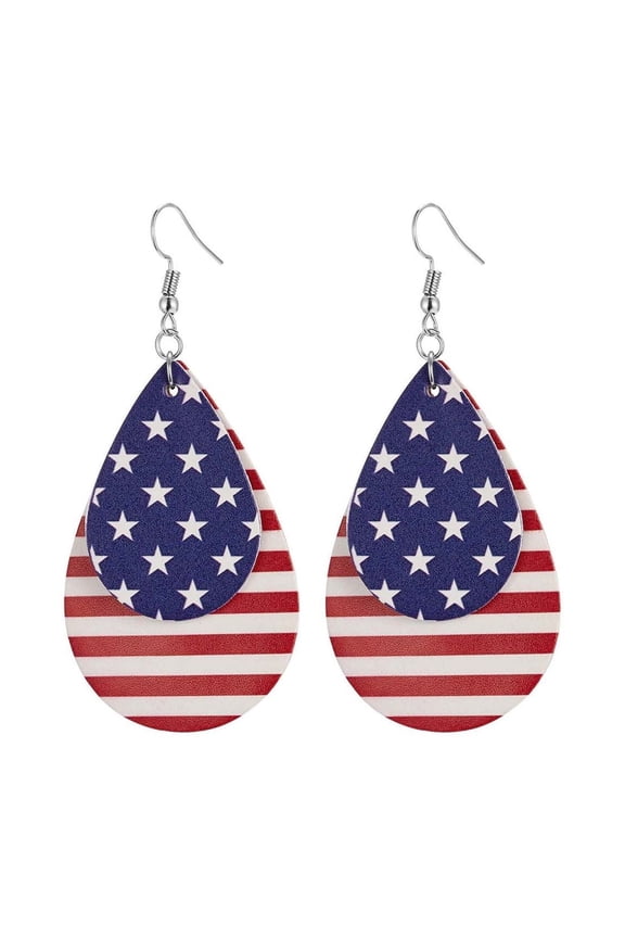 Patriotic American Flag Earrings for Women - 4th of July Teardrop Dangle Earrings in Leather, Red White & Blue Memorial Day Independence Day Jewelry