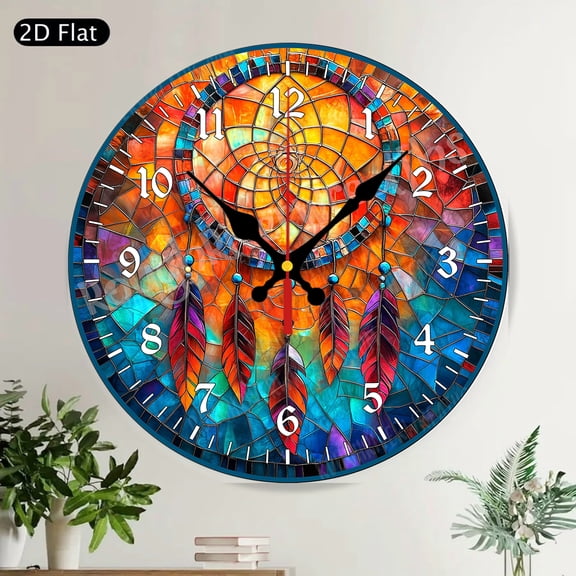 Patriotic American Flag Floral Round Wall Clock Silent Non Ticking Home Decor with America Script