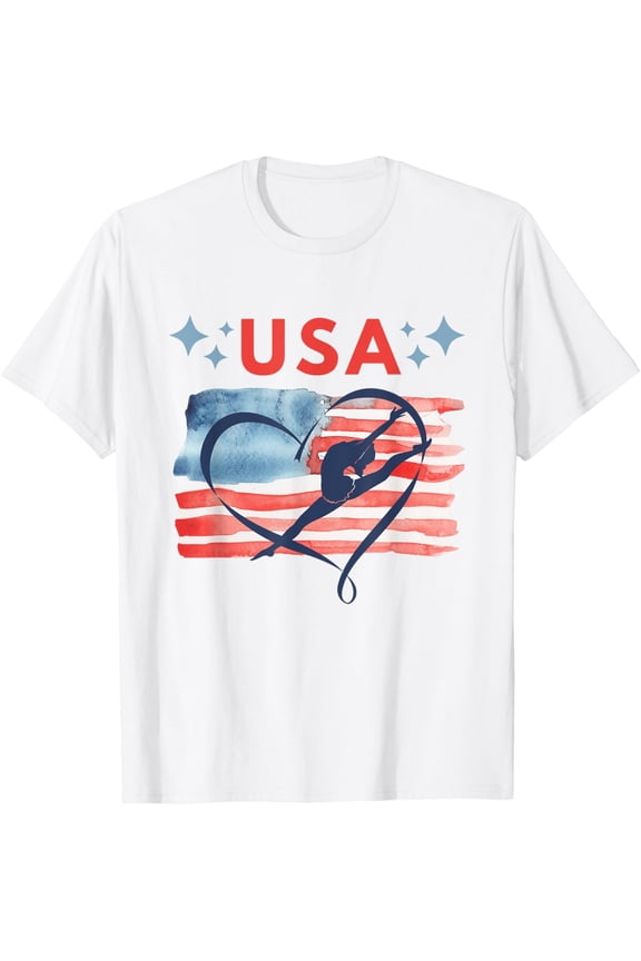 t-shirt Patriotic American Flag Gymnastics Design for USA Gymnasts T-Shirt mens, woman, white,funny,journey,Crew Neck, Short Sleeve,printing