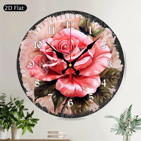 Patriotic American Flag Heart Round Wall Clock Vintage Farmhouse Silent Decorative