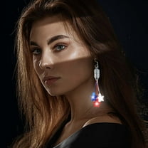 Patriotic American Flag LED Light Earrings for Women - 4th of July Independence Day Dangle Drop Hoops, Light Up Hook Earrings, Red White Blue Bulb Party Jewelry, Fashion Gifts for Her
