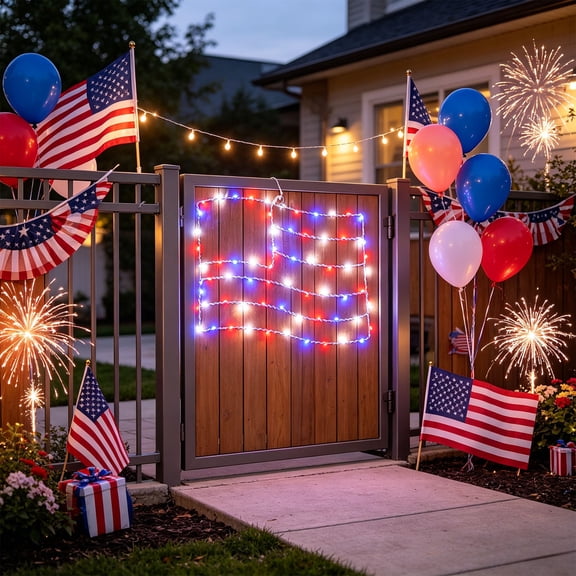 Patriotic American Flag LED Window Lights, Independence Day Hanging Light with Remote Control, Red White Blue Decorative String Lights for Window Courtyard Party Memorial Day Decor