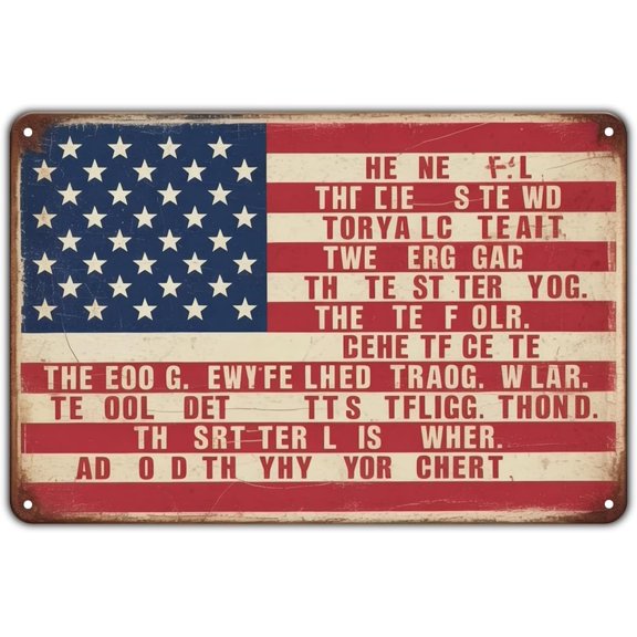 Patriotic American Flag Letters Vintage Metal Tin Sign, 8 x 12 Inch, Easy to Hang Wall Decor for Home, Porch, Garage, Bar, Garden, Yard