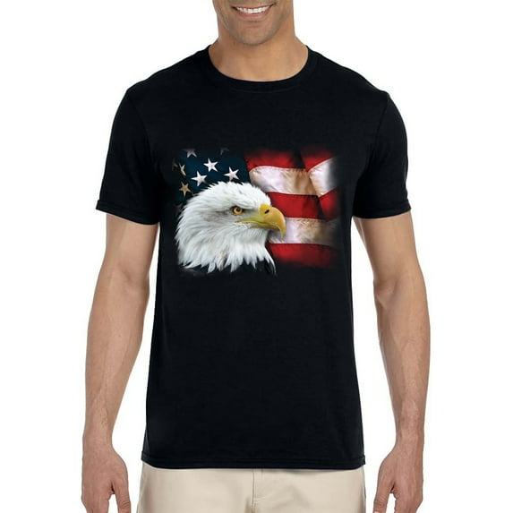 Bald Eagle American Flag Shirt Mens 4th of July USA Flag Fourth of July Adult Short Sleeve Black Shirt Summer Top Tee
