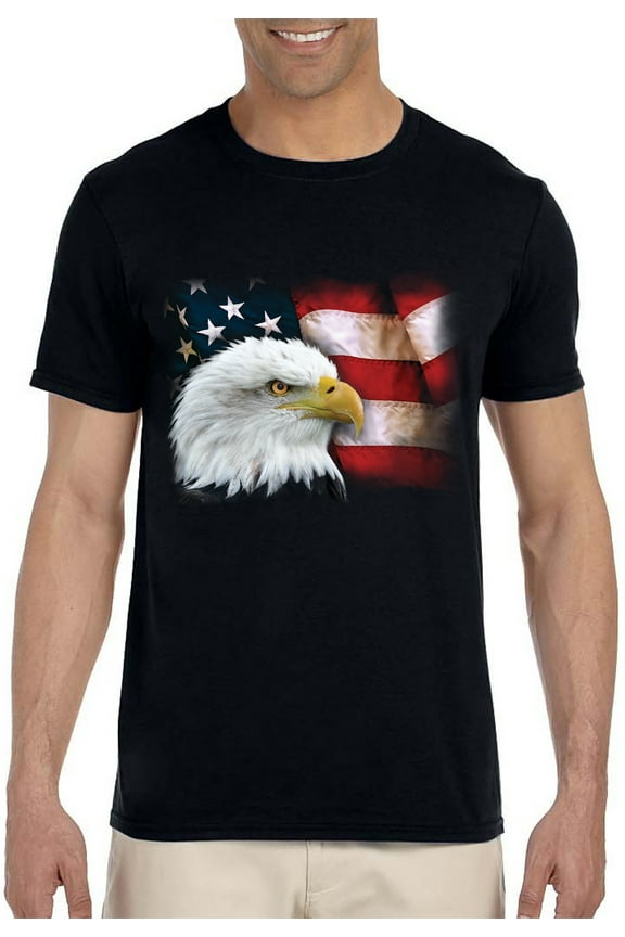 Bald Eagle American Flag Shirt Mens 4th of July USA Flag Fourth of July Adult Short Sleeve Black Shirt Summer Top Tee