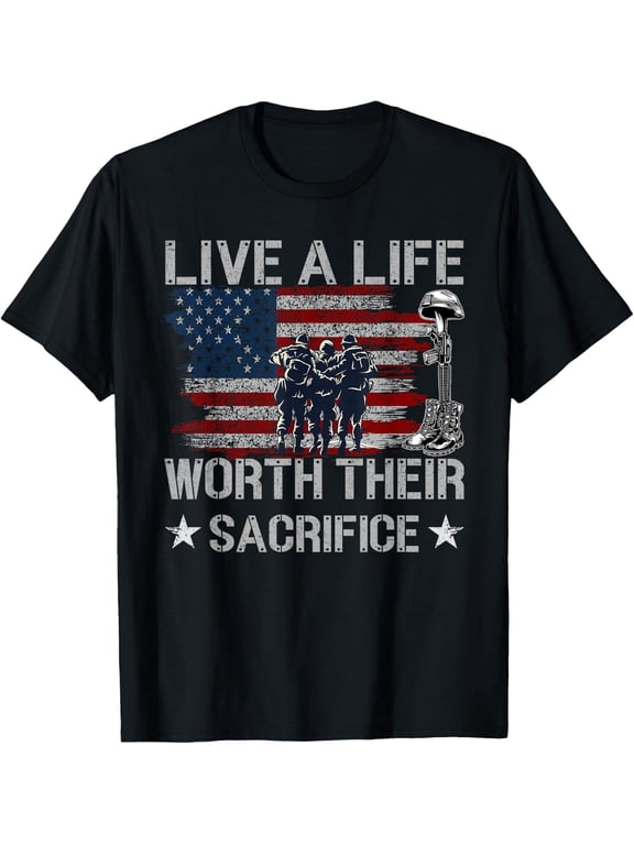 Patriotic American Flag Military Veteran T-Shirt Men's Retro Distressed Soldier Sacrifice Graphic Tee