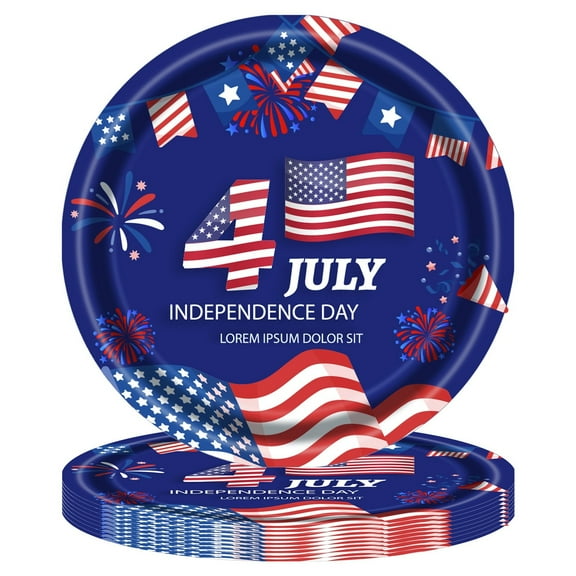 Patriotic American Flag Party Supplies Tableware Set Paper Plates and Napkins for Independence Day 4th of July USA Red White Blue Barbecue Birthday Disposable Dinnerware Decor