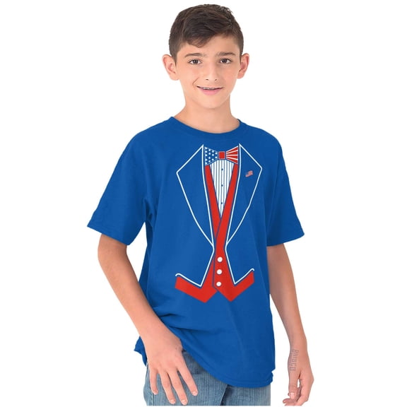 Patriotic American Flag Print Tuxedo Boys Kids T Shirt Tees Tops Teen Brisco Brands L