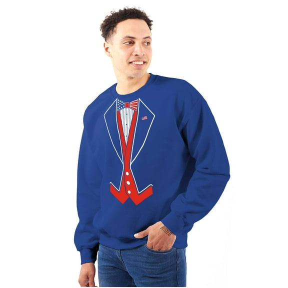 Patriotic American Flag Print Tuxedo Men's Big & Tall Crewneck Sweatshirt Brisco Brands 2X