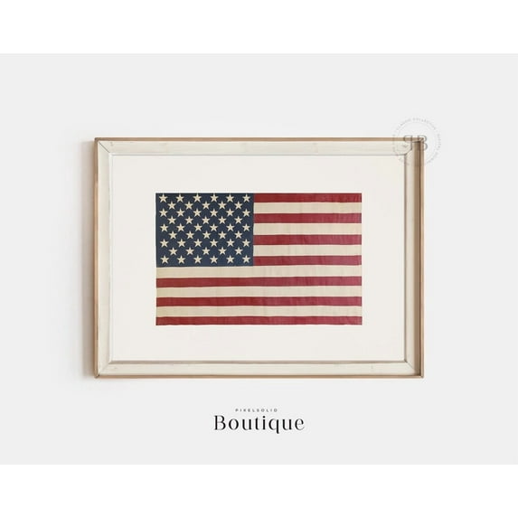 Patriotic American Flag Print Wall Art Usa Flag Decor & 4Th Of July Download Vintage-Style Red White Blue Home Decor No.479 ,Decor For Living Room Bedroom, 12x18 UNFRAMED
