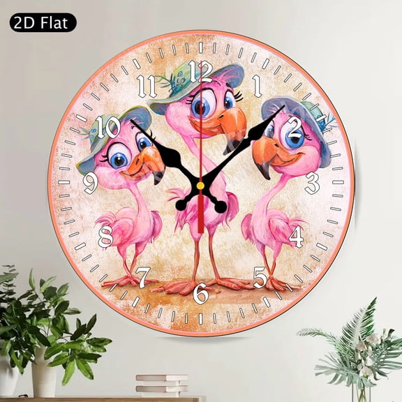 Patriotic American Flag Red Flowers Cardinal Bird Round Wall Clock Silent Non Ticking Farmhouse Decor July 4th Gift
