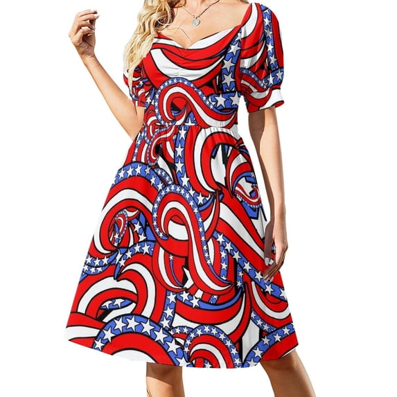 Patriotic American Flag Red White and Blue Stars and Stripes Pattern Sleeveless Dress luxury dress dresses for womens