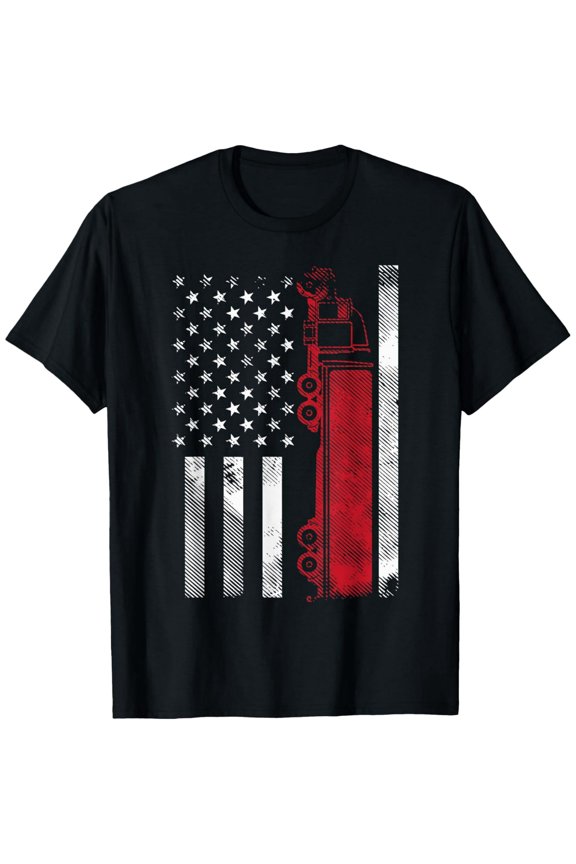 Patriotic American Flag Semi-Truck Driver T-Shirt Retro Distressed USA Big Rig Graphic Tee for Men Unisex Adult