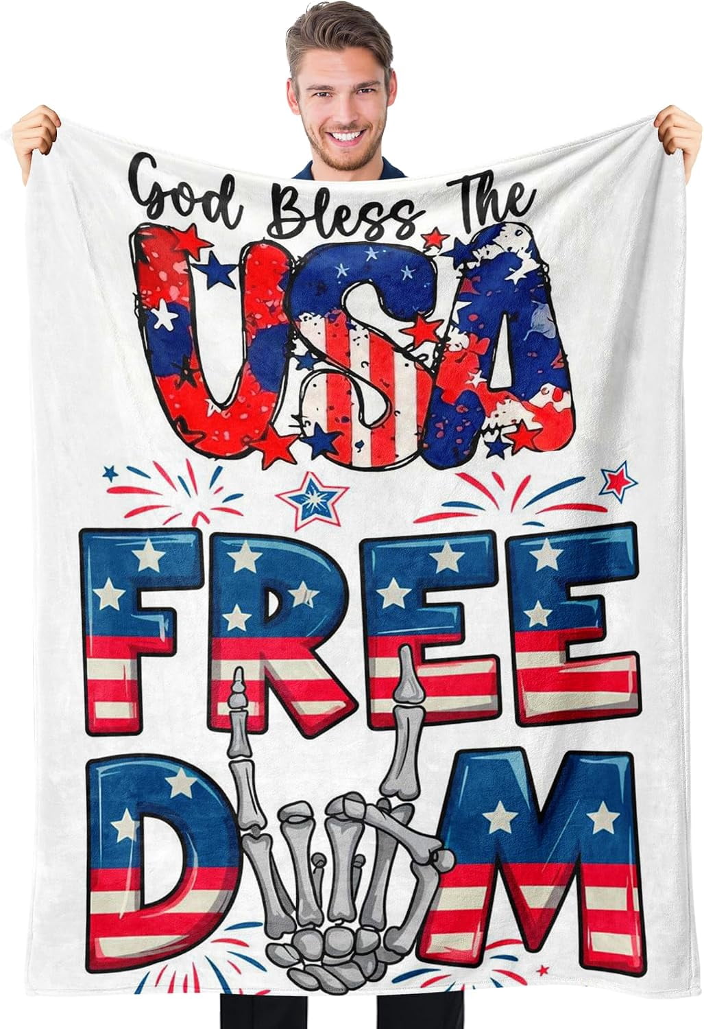 Hand Flags Design Patriotic American Flag Skeleton Hand God Bless The USA Freedom Throw ...