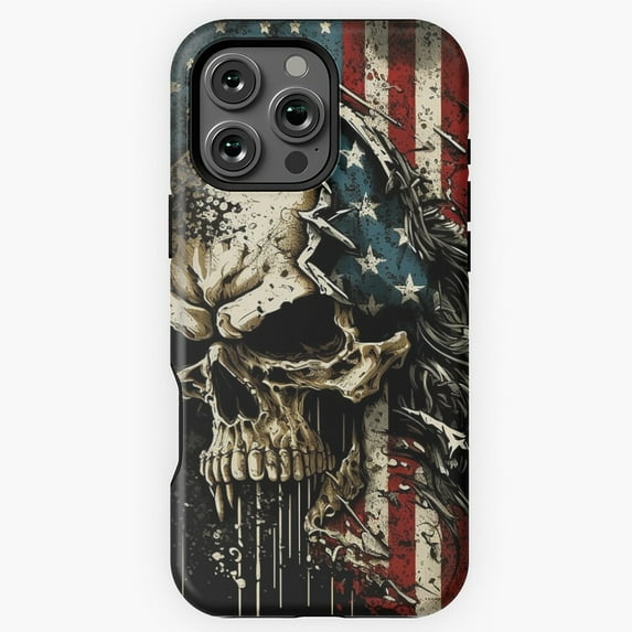 Patriotic American Flag Skeleton head Phone Case for iPhone 16 15 14 13 12 11 Pro Max M890365
