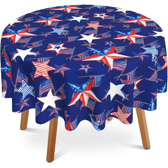 Patriotic American Flag Star Round Tablecloth 60 Inch,4th of July Waterproof Table Cloth Cover Cover Heat Resistant for Kitchen Dining Indoor Outdoor Farmhouse Decor