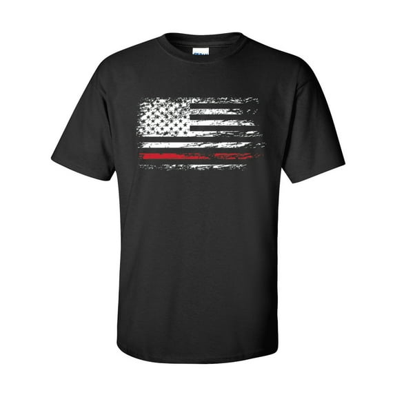 Patriotic American Flag Thin Red Line Firefighters Short Sleeve T-shirt-Black-5xl