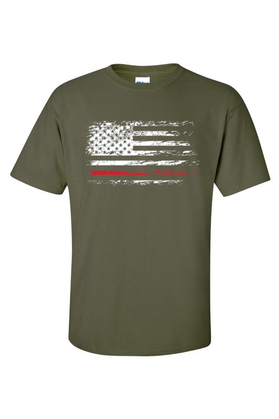Patriotic American Flag Thin Red Line Firefighters Short Sleeve T-shirt-Military-medium