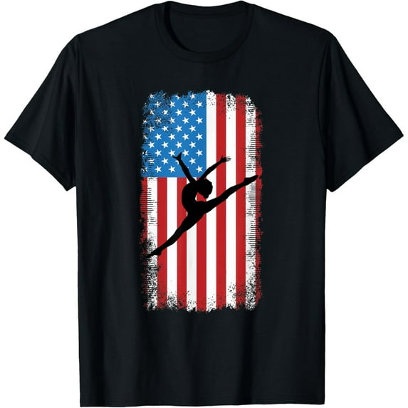 Patriotic American Flag USA Girls Gymnastics Sports Gymnast T-Shirt mens t shirt,black,women,funny,misfits,men,journey