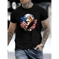 thumbnail image 1 of Patriotic American Flag Wolf and Bald Eagle Graphic T-Shirt, Retro USA Pride Full Moon Wildlife Short Sleeve Tee, Casual Men's Black Fashion Top, 1 of 6