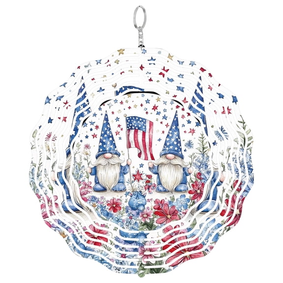 Patriotic American Gnome 3D Wind Spinner Kinetic Art Hanging 4th July Garden Decor
