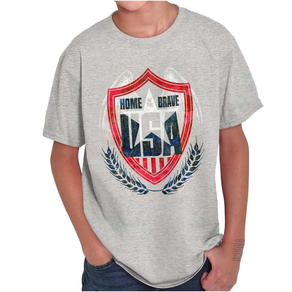 Patriotic American Home of the Brave Crewneck T Shirts Boy Girl Teen Brisco Brands S