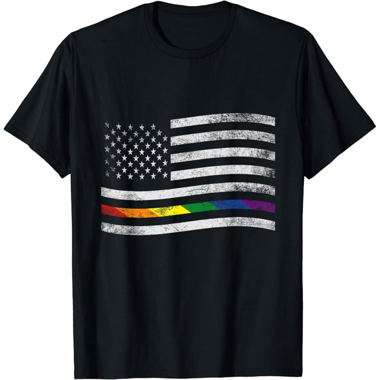 Patriotic American LGBT Pride USA Flag Distressed Rainbow T-Shirt - Main Image