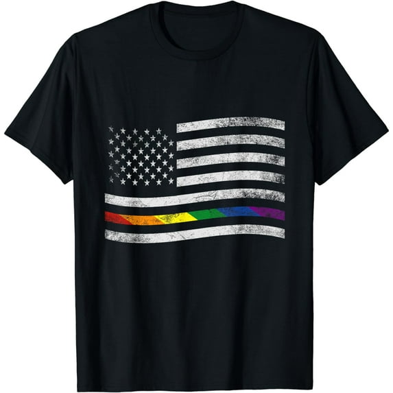 Patriotic American LGBT Pride USA Flag Distressed Rainbow T-Shirt