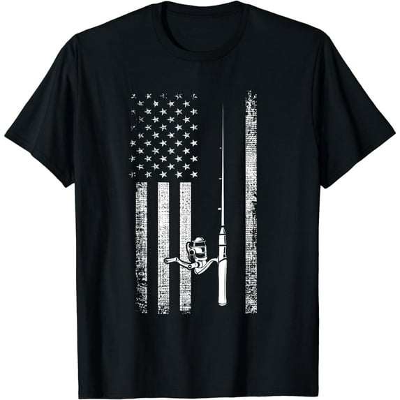 Patriotic American Men Fisherman Hobby USA Flag Fishing T-Shirt