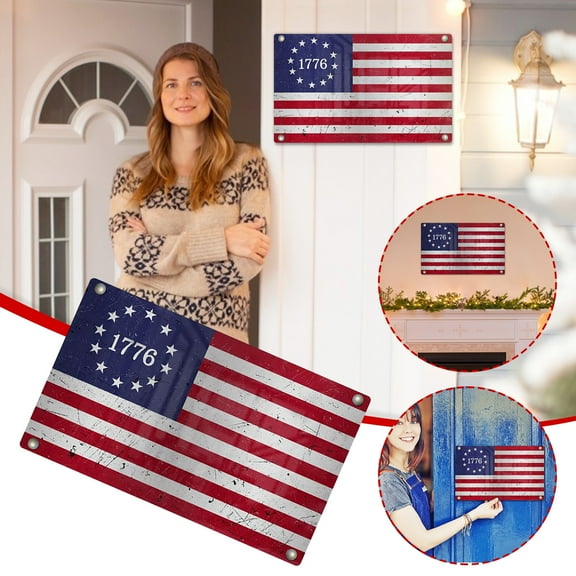 Patriotic American Metal Sign, Memorial Day Military Veterans US Decor Outdoor Indoor Wall Art Plaque Accessories Vintage Fourth 4th of July Independence Day 7.87×11.81"