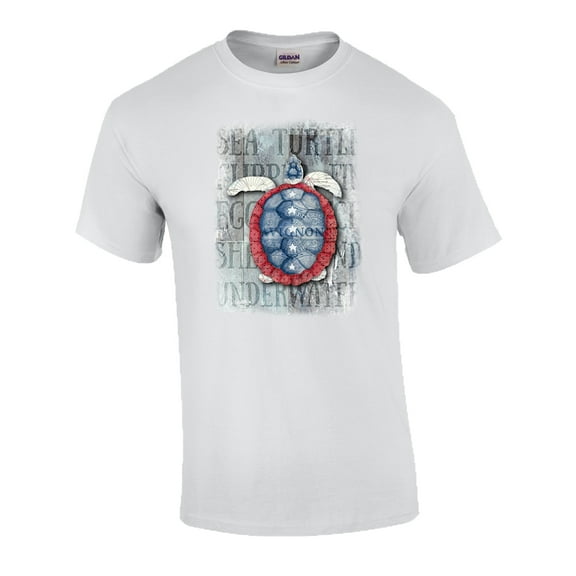 Patriotic American Sea Turtle Adult Short Sleeve T-Shirt-White-Small